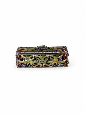Carucci Decorative Jeweled Metal Lipstick Case Holder w/ Mirror & Original Box